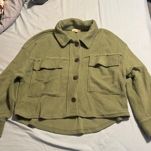 Promesa Olive Green Fleece Cropped Button-Front Jacket
